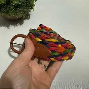 Vintage Genuine Leather Rainbow Colorful Woven Belt Women’s Size Medium‎ Large